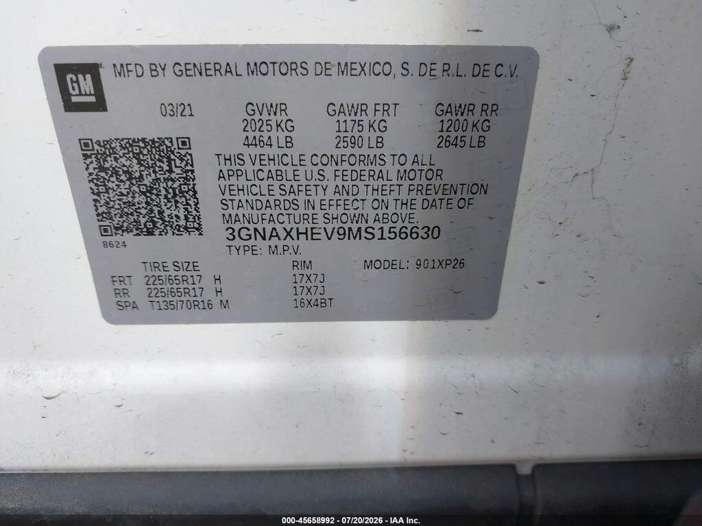3GNAXHEV9MS156630 2021 CHEVROLET EQUINOX photo no. 9