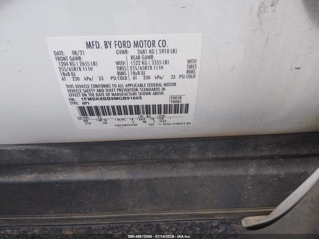 1FMSK8BB9MGB91605 2021 FORD EXPLORER photo no. 9