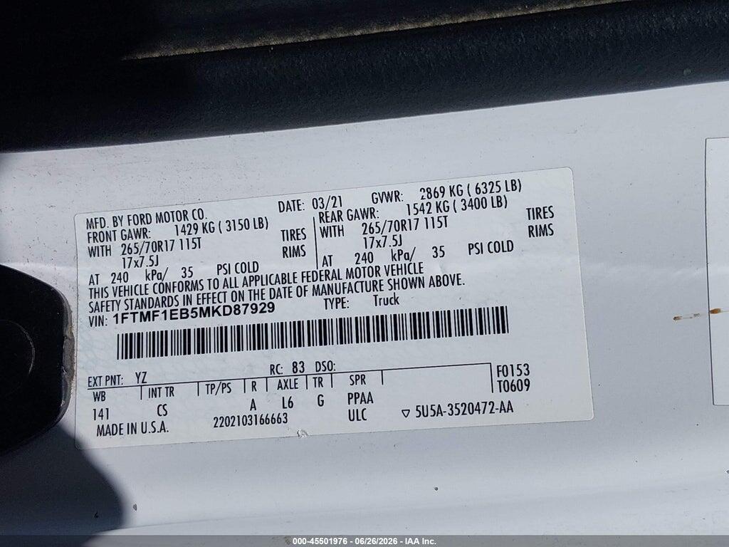 1FTMF1EB5MKD87929 2021 FORD F-150 photo no. 9