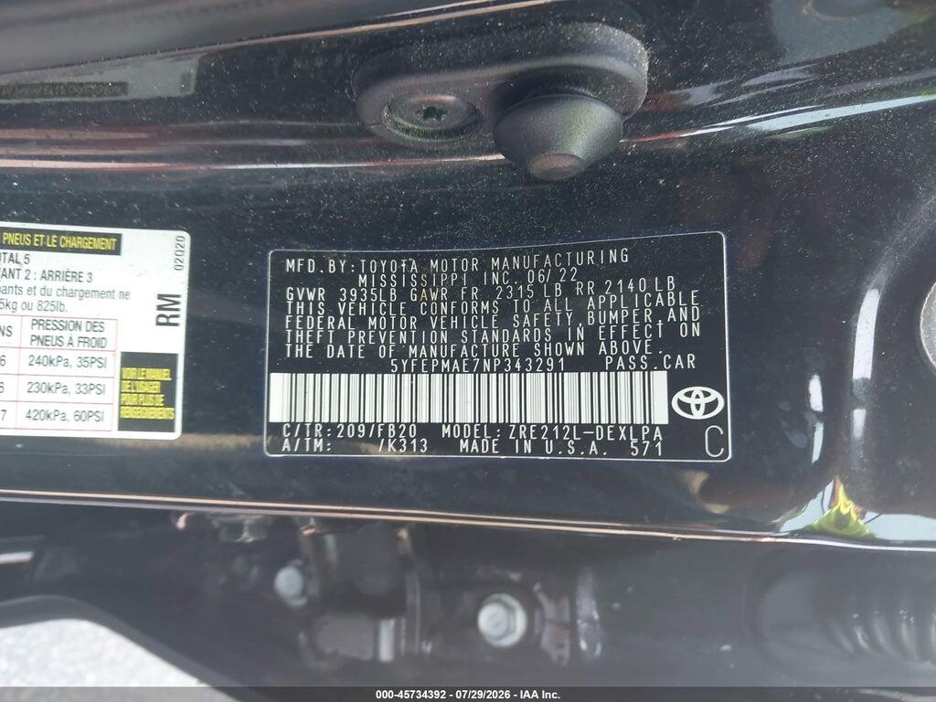 5YFEPMAE7NP343291 2022 TOYOTA COROLLA photo no. 9