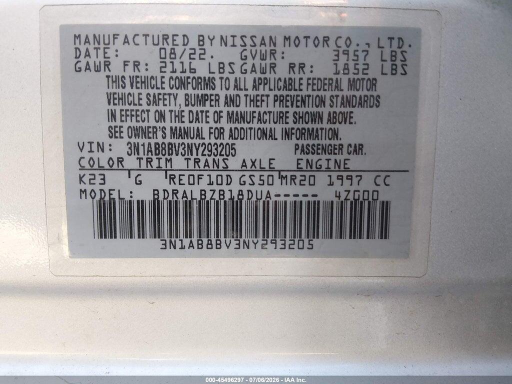 3N1AB8BV3NY293205 2022 NISSAN SENTRA photo no. 9