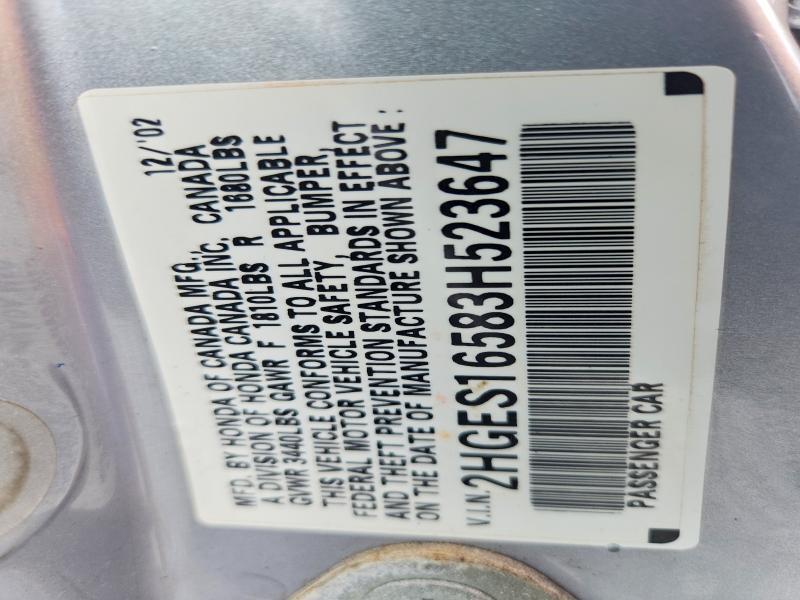 2HGES16583H523647 2003 HONDA CIVIC photo no. 12