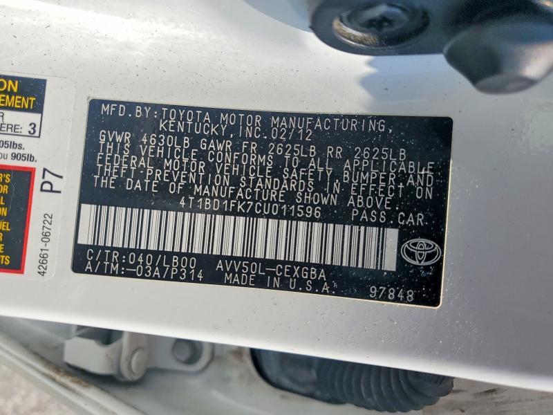 2012 TOYOTA CAMRY HYBRID XLE — Фото 12 из 12