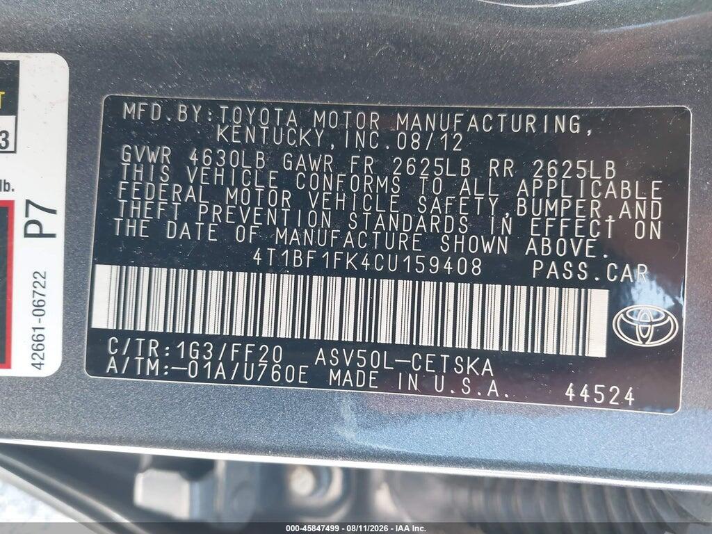 4T1BF1FK4CU159408 2012 TOYOTA CAMRY photo no. 9