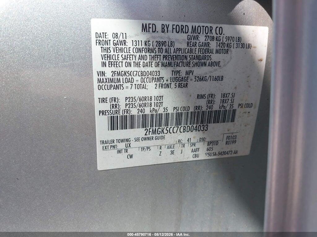2FMGK5CC7CBD04033 2012 FORD FLEX photo no. 9