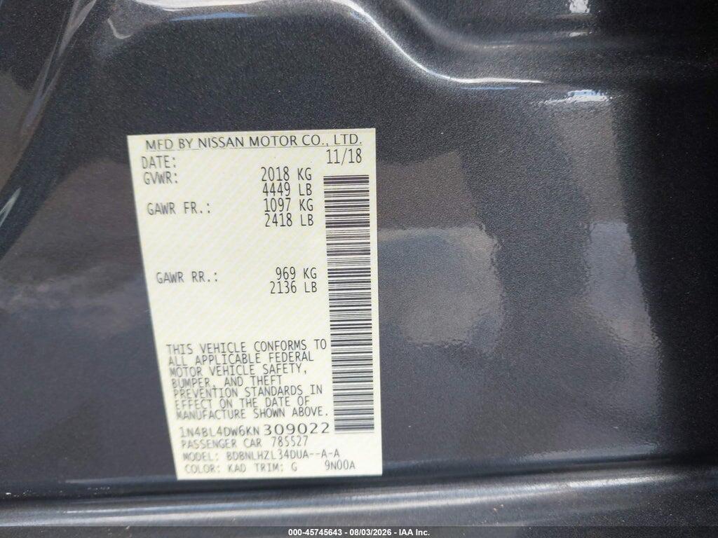 1N4BL4DW6KN309022 2019 NISSAN ALTIMA photo no. 9