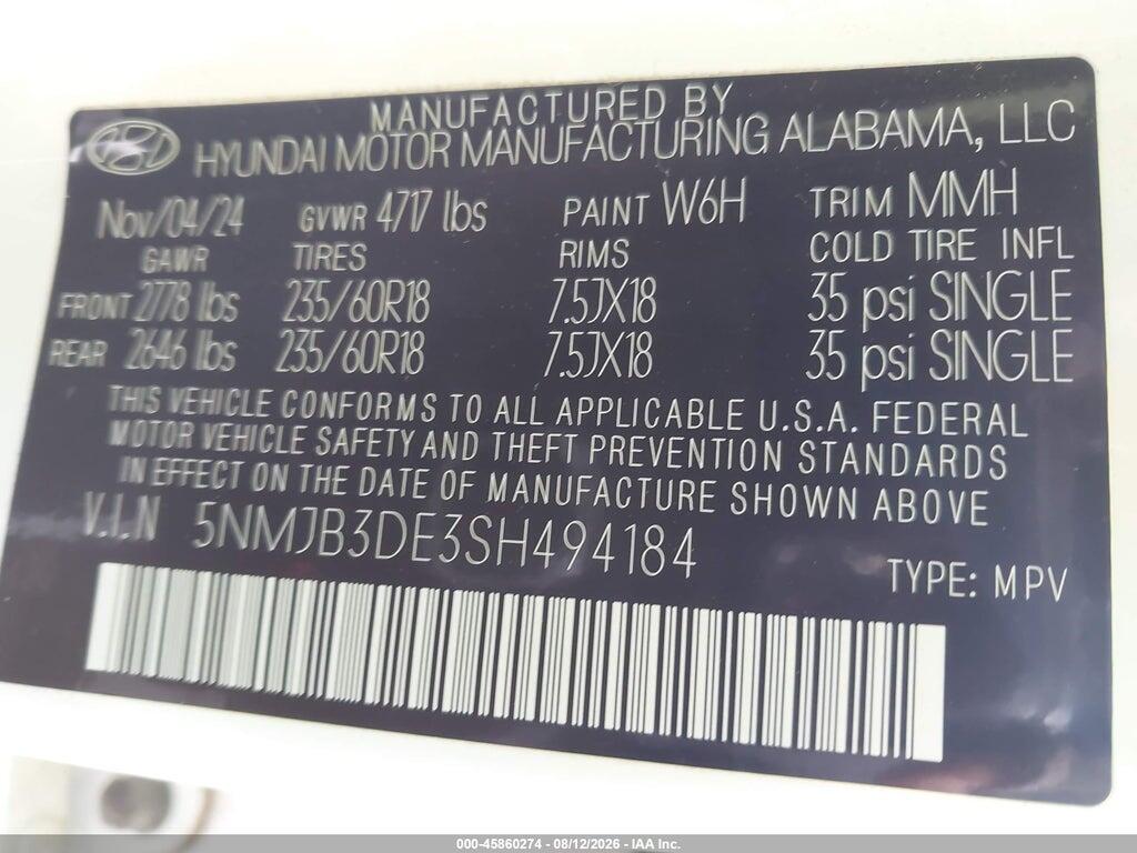 5NMJB3DE3SH494184 2025 HYUNDAI TUCSON photo no. 9