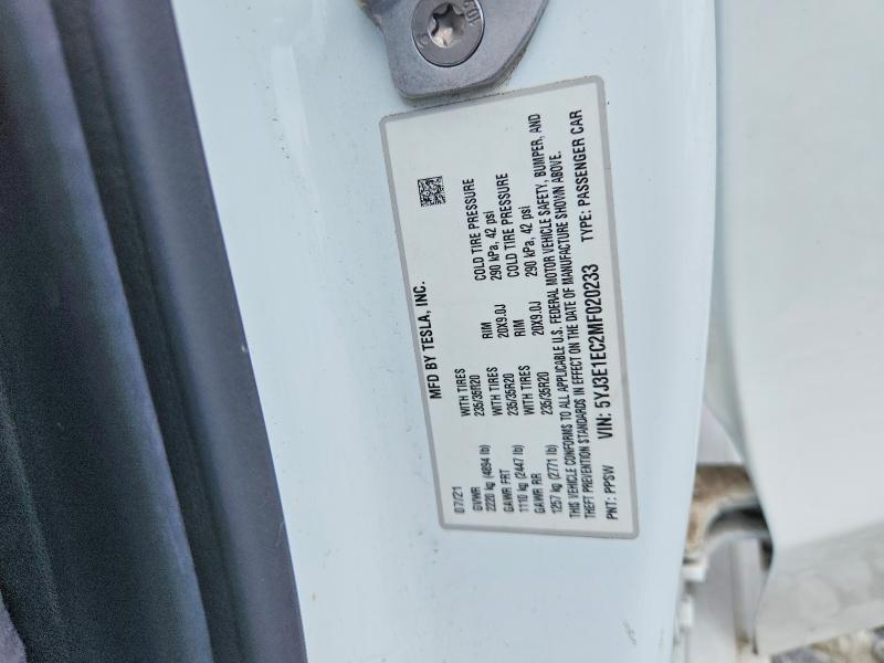 5YJ3E1EC2MF020233 2021 TESLA MODEL 3 photo no. 12