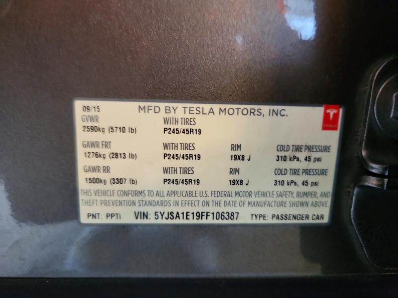 5YJSA1E19FF106387 2015 TESLA MODEL S photo no. 12