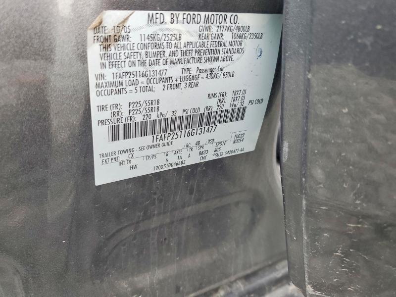 1FAFP25116G131477 2006 FORD FIVE HUNDRED photo no. 12