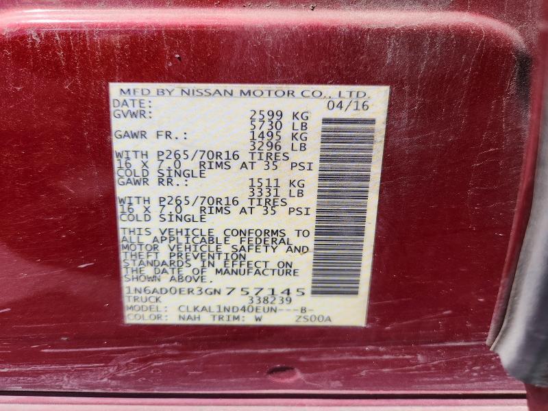 1N6AD0ER3GN757145 2016 NISSAN FRONTIER photo no. 12
