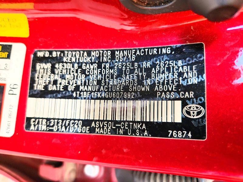2016 TOYOTA CAMRY LE — Фото 12 из 12