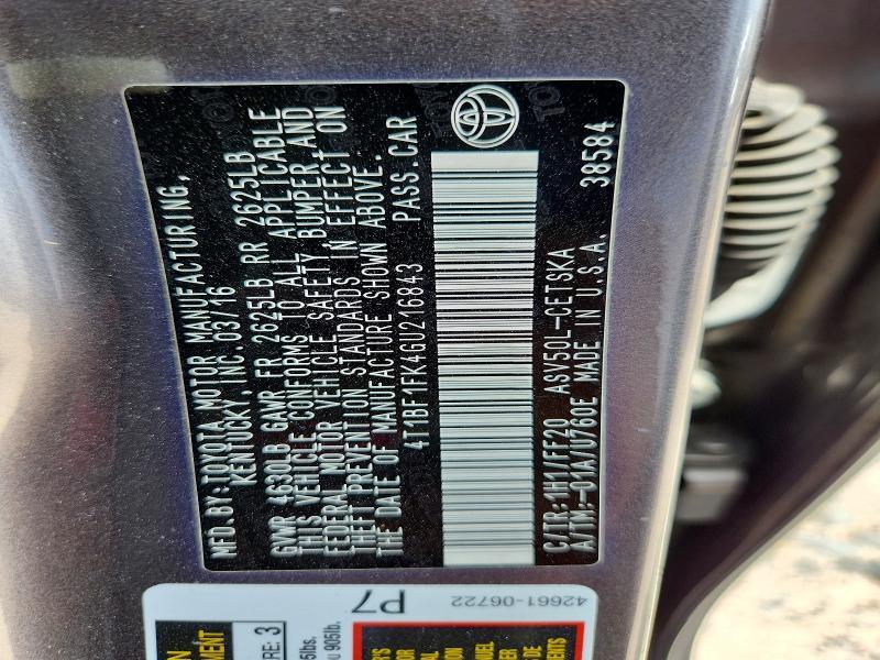 2016 TOYOTA CAMRY SE — Фото 12 из 12