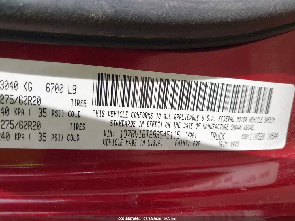 1D7RV1GT6BS545115 2011 RAM RAM 1500 photo no. 9