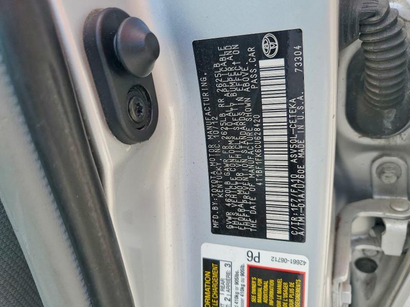 2012 TOYOTA CAMRY L — Фото 12 из 12