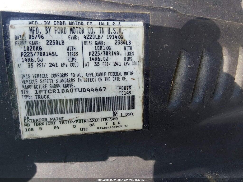 1FTCR10A0TUD44667 1996 FORD RANGER photo no. 9