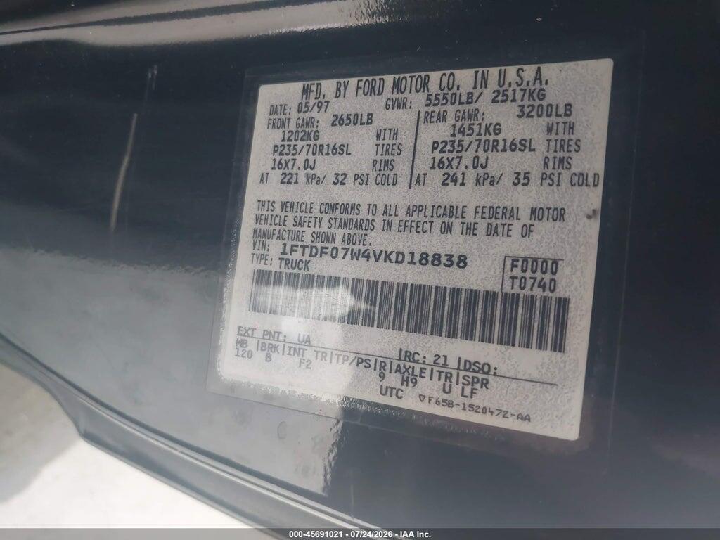1FTDF07W4VKD18838 1997 FORD F-150 photo no. 9