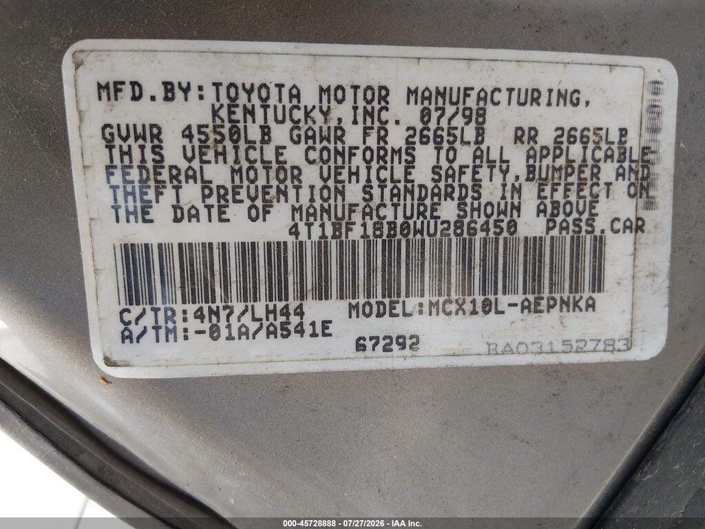 4T1BF18B0WU286450 1998 TOYOTA AVALON photo no. 9