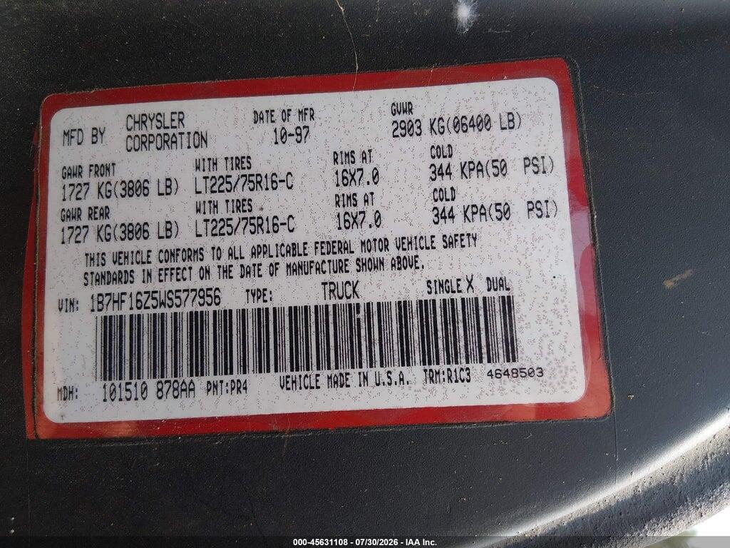 1B7HF16Z5WS577956 1998 DODGE RAM 1500 photo no. 9