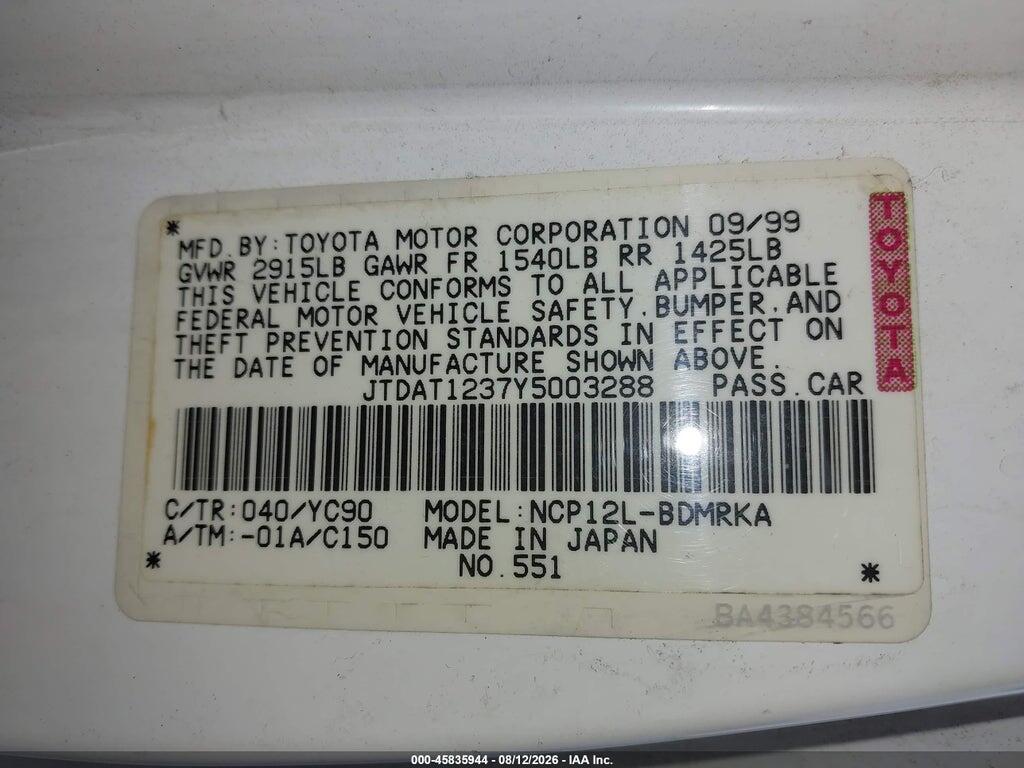JTDAT1237Y5003288 2000 TOYOTA ECHO photo no. 9