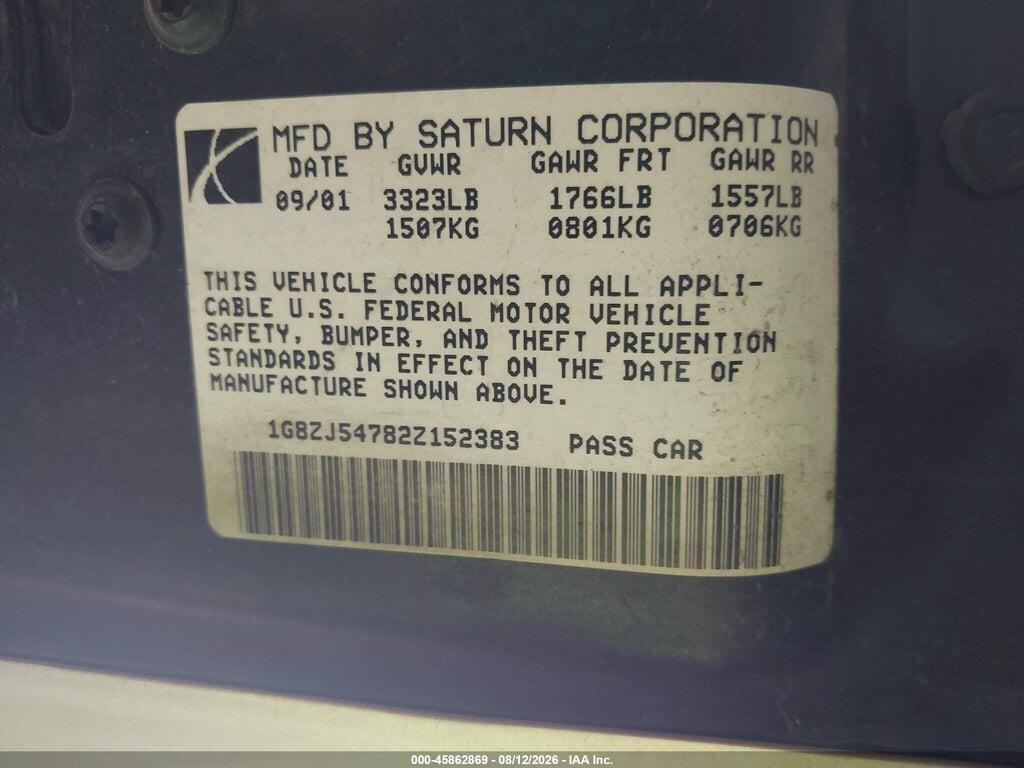 1G8ZJ54782Z152383 2002 SATURN S-SERIES photo no. 9