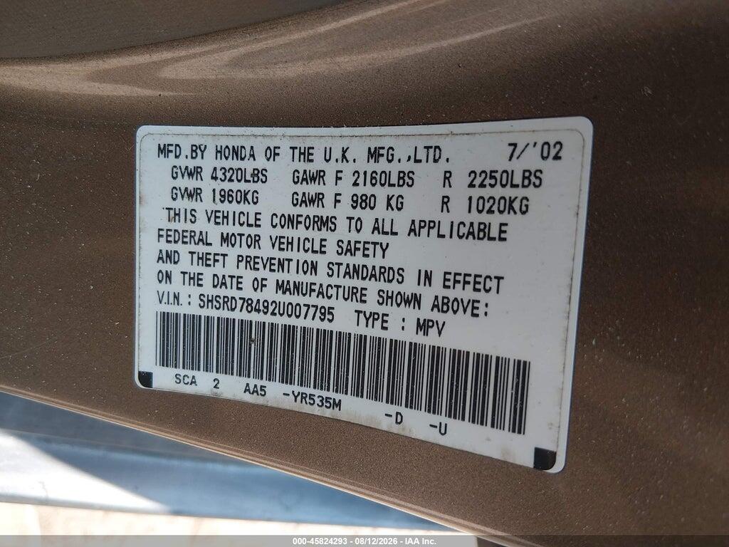 SHSRD78492U007795 2002 HONDA CR-V photo no. 9