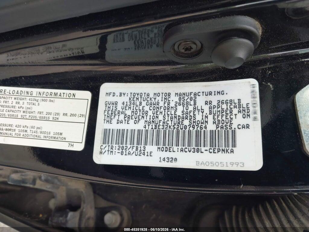 4T1BE32K52U079764 2002 TOYOTA CAMRY photo no. 9