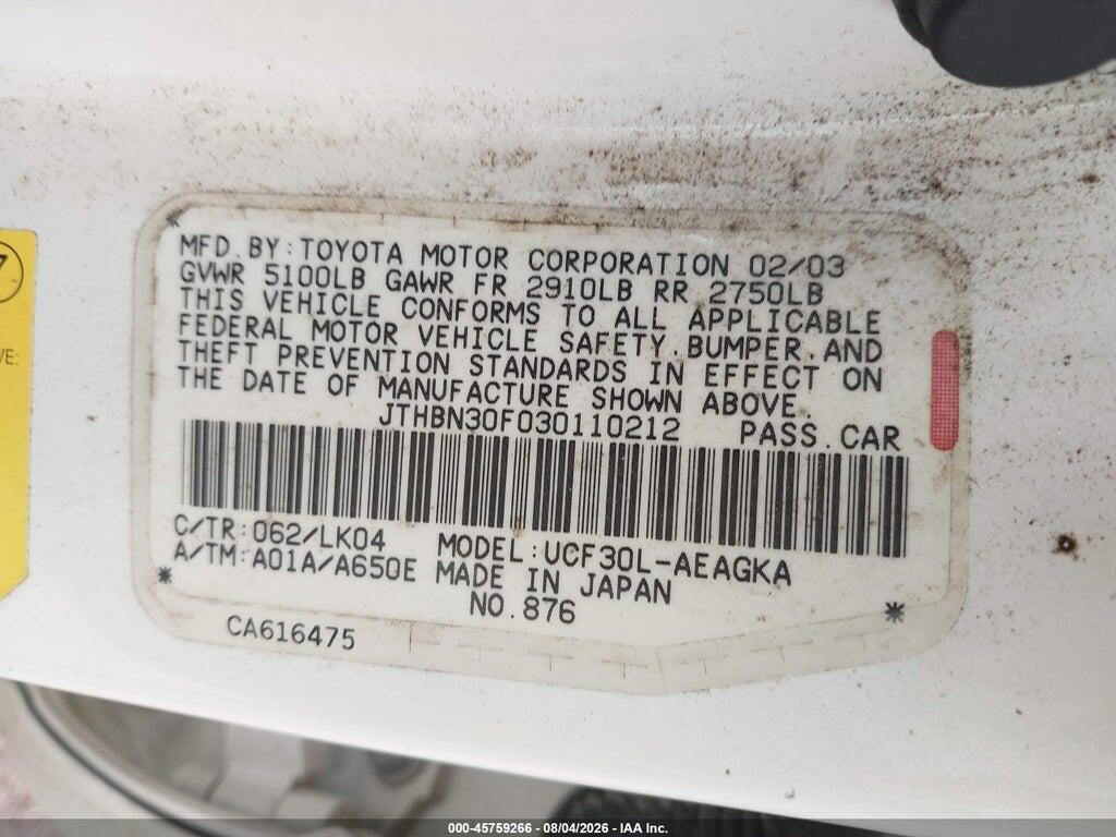 JTHBN30F030110212 2003 LEXUS LS 430 photo no. 9