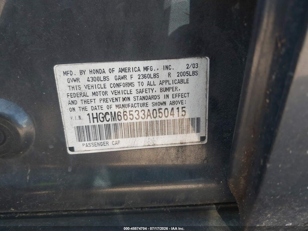 1HGCM66533A050415 2003 HONDA ACCORD photo no. 9