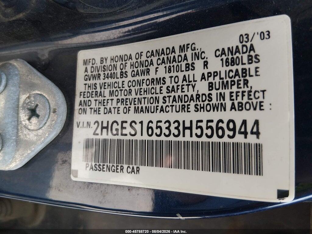 2HGES16533H556944 2003 HONDA CIVIC photo no. 9