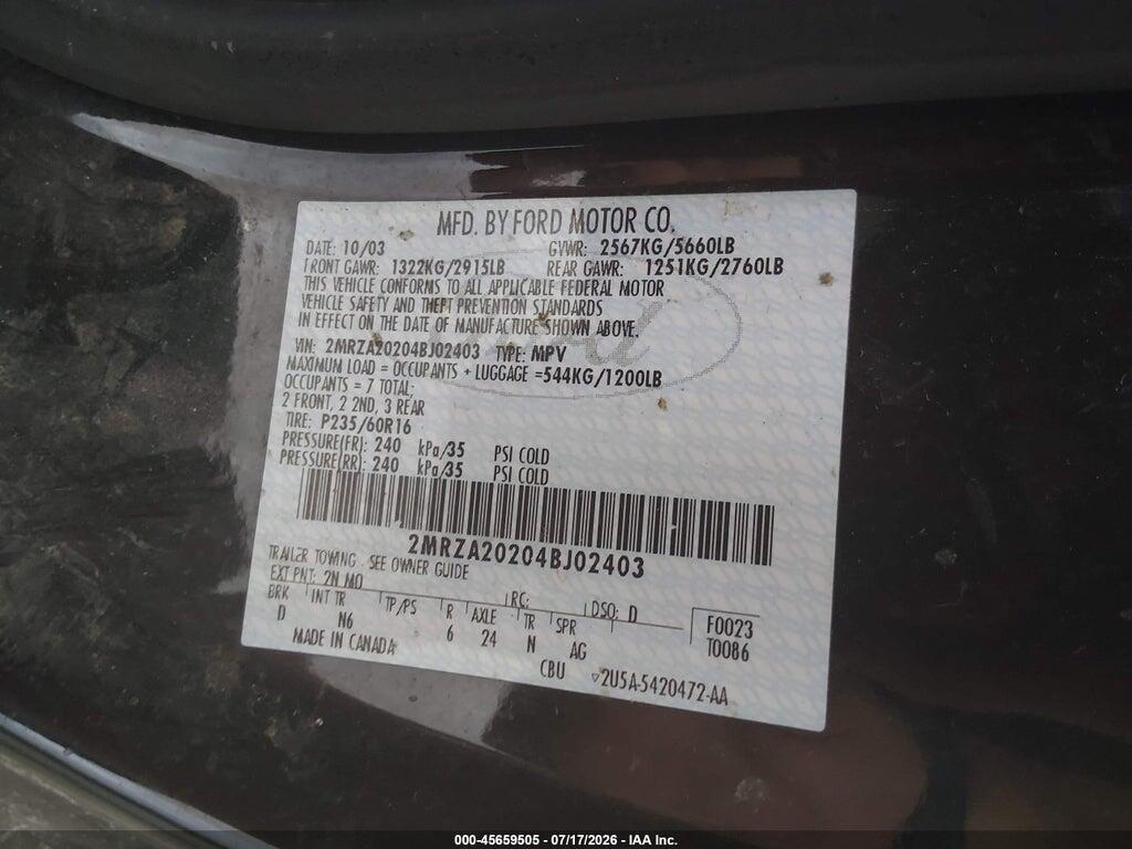 2MRZA20204BJ02403 2004 MERCURY MONTEREY photo no. 9