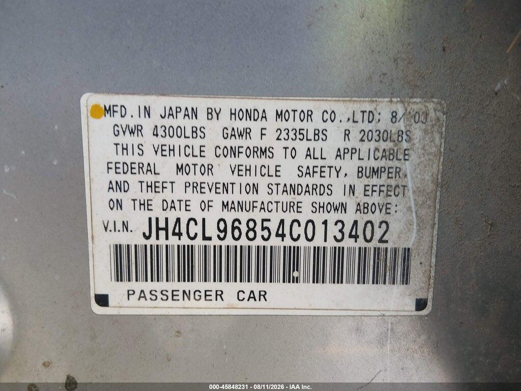 JH4CL96854C013402 2004 ACURA TSX photo no. 9