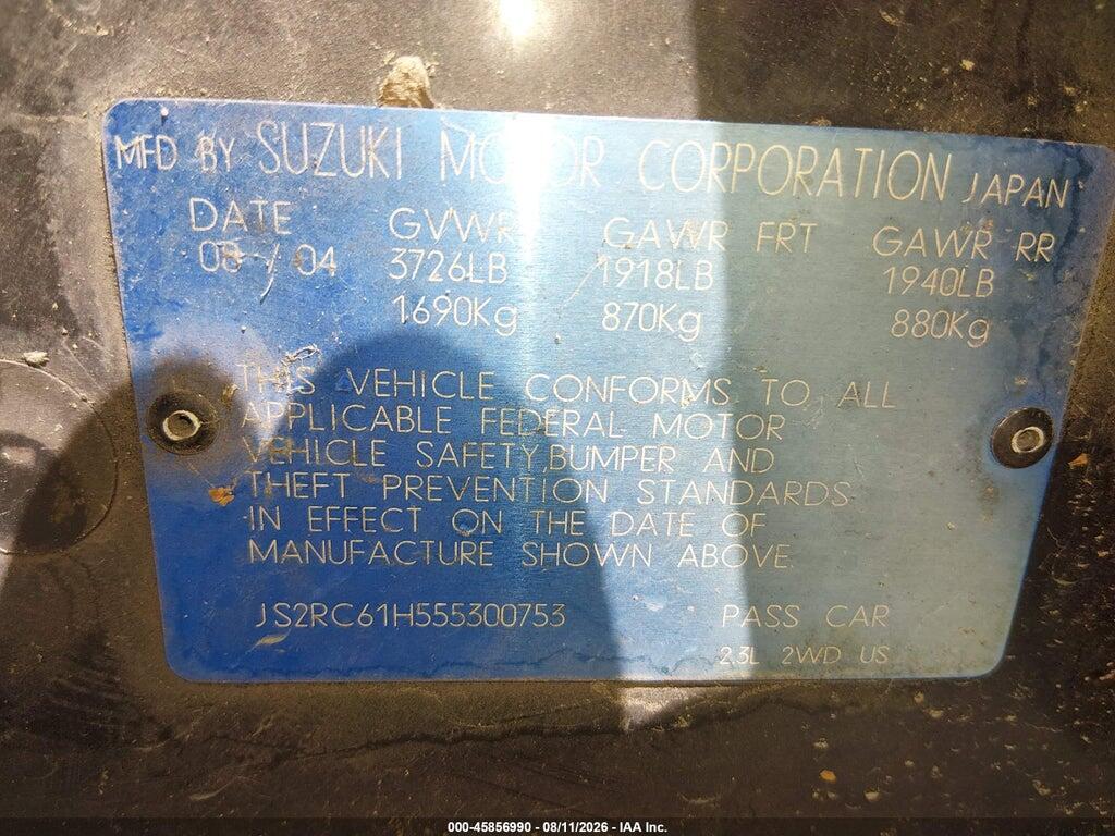 JS2RC61H555300753 2005 SUZUKI AERIO SX photo no. 9
