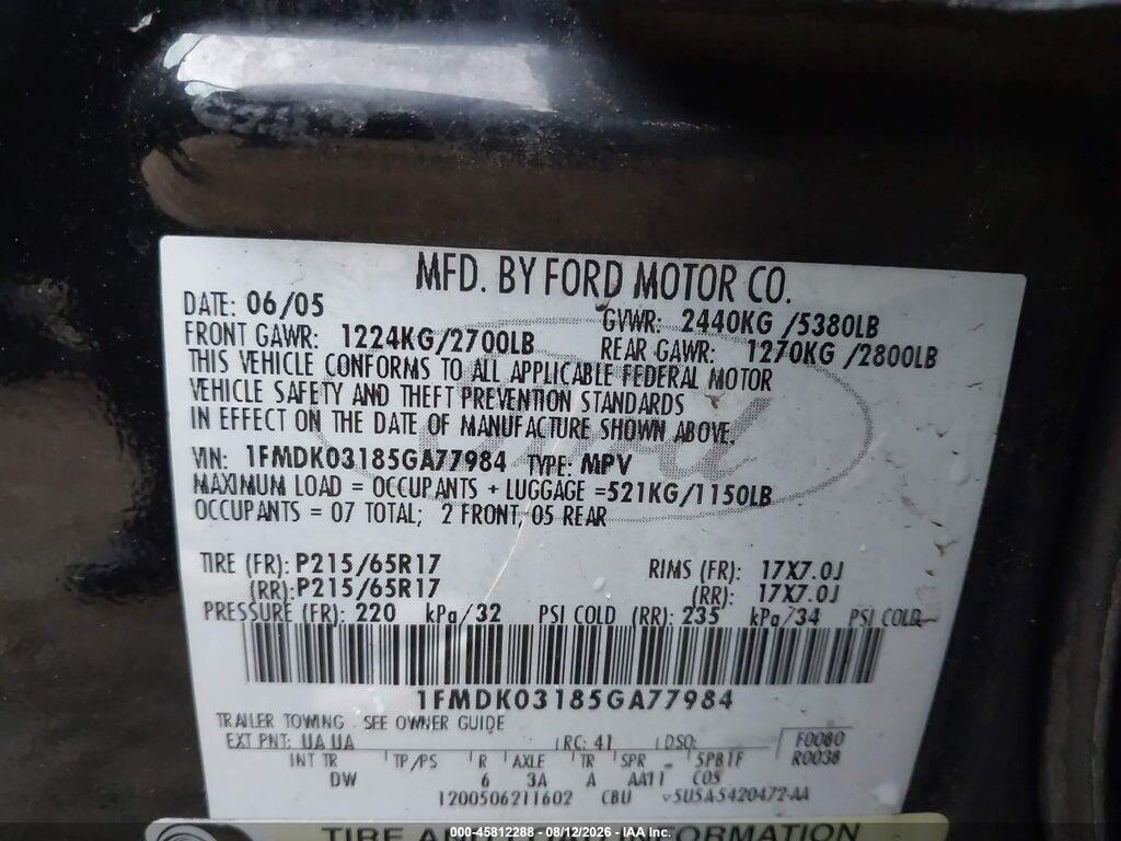 1FMDK03185GA77984 2005 FORD FREESTYLE photo no. 9