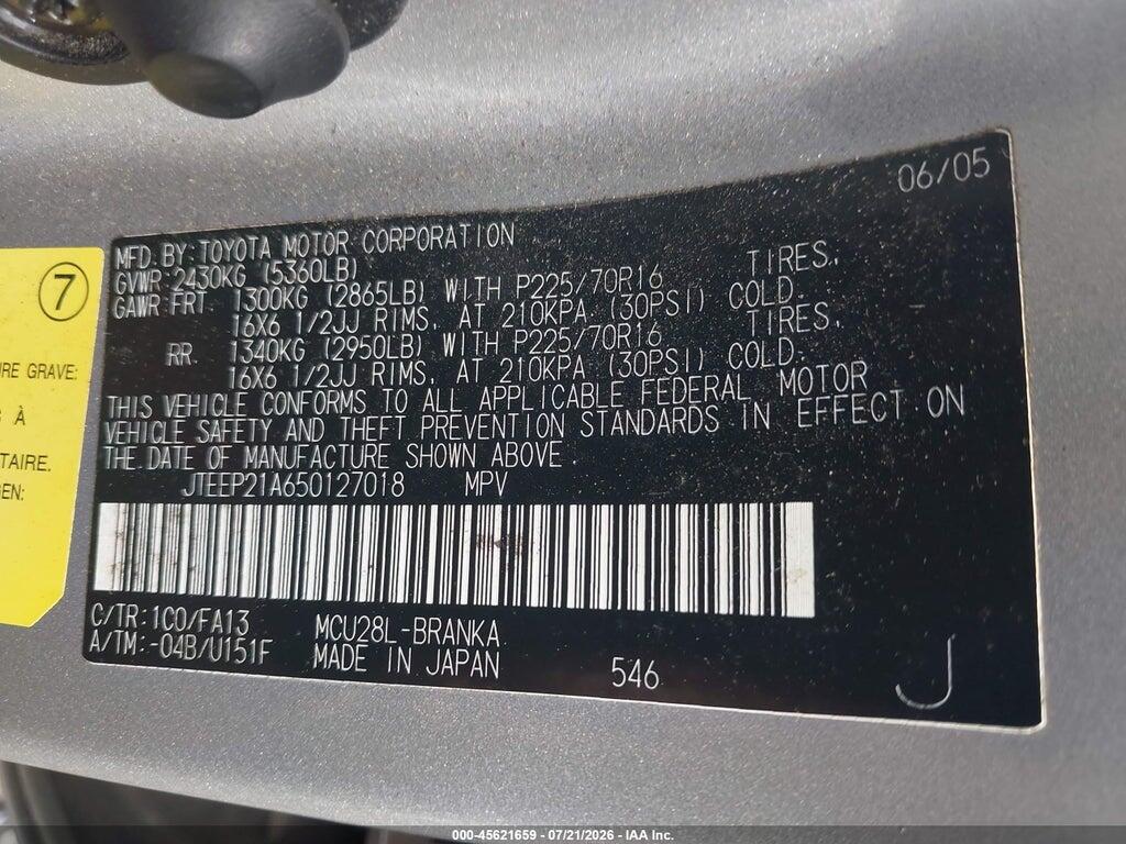 JTEEP21A650127018 2005 TOYOTA HIGHLANDER photo no. 9