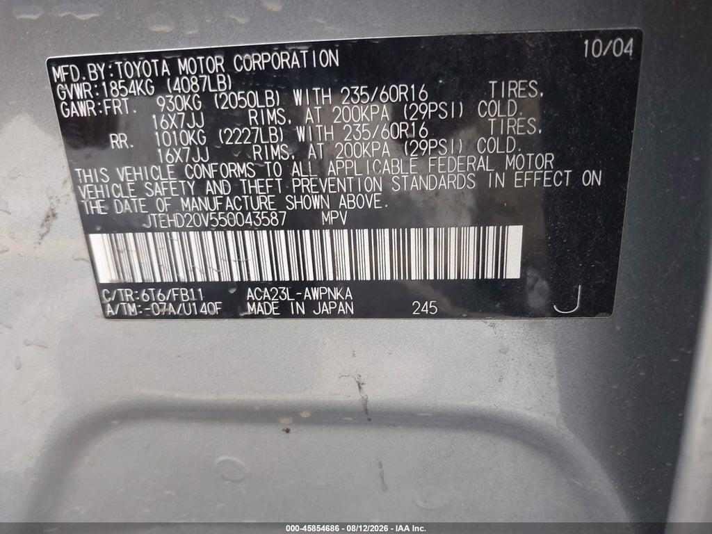 JTEHD20V550043587 2005 TOYOTA RAV4 photo no. 9