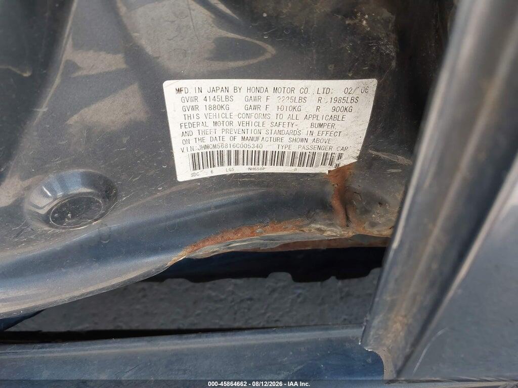 JHMCM56816C005340 2006 HONDA ACCORD photo no. 9