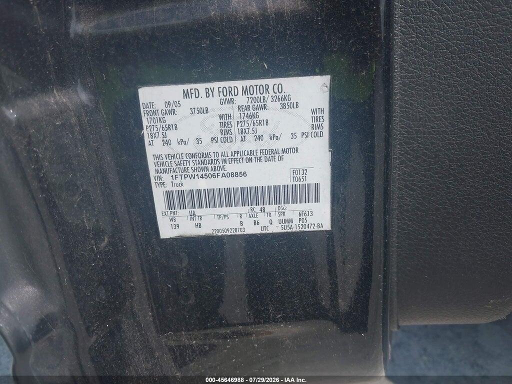 1FTPW14506FA08856 2006 FORD F-150 photo no. 9
