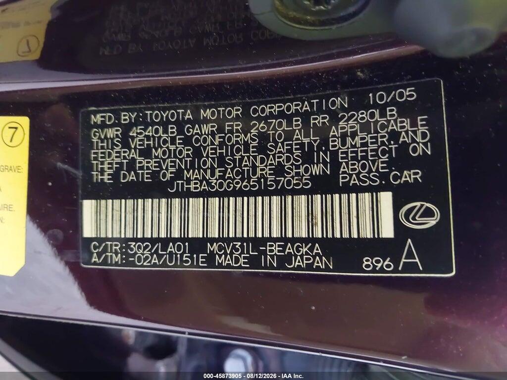 JTHBA30G965157055 2006 LEXUS ES 330 photo no. 9