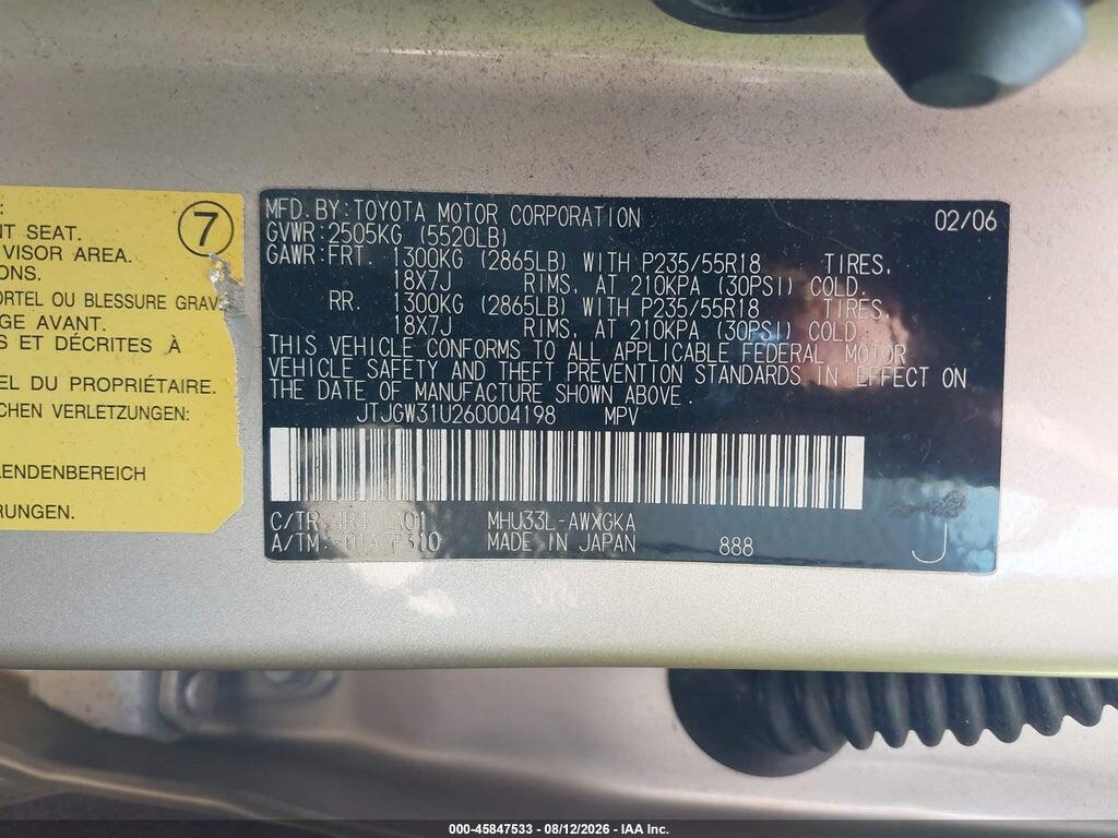 JTJGW31U260004198 2006 LEXUS RX 400H photo no. 9