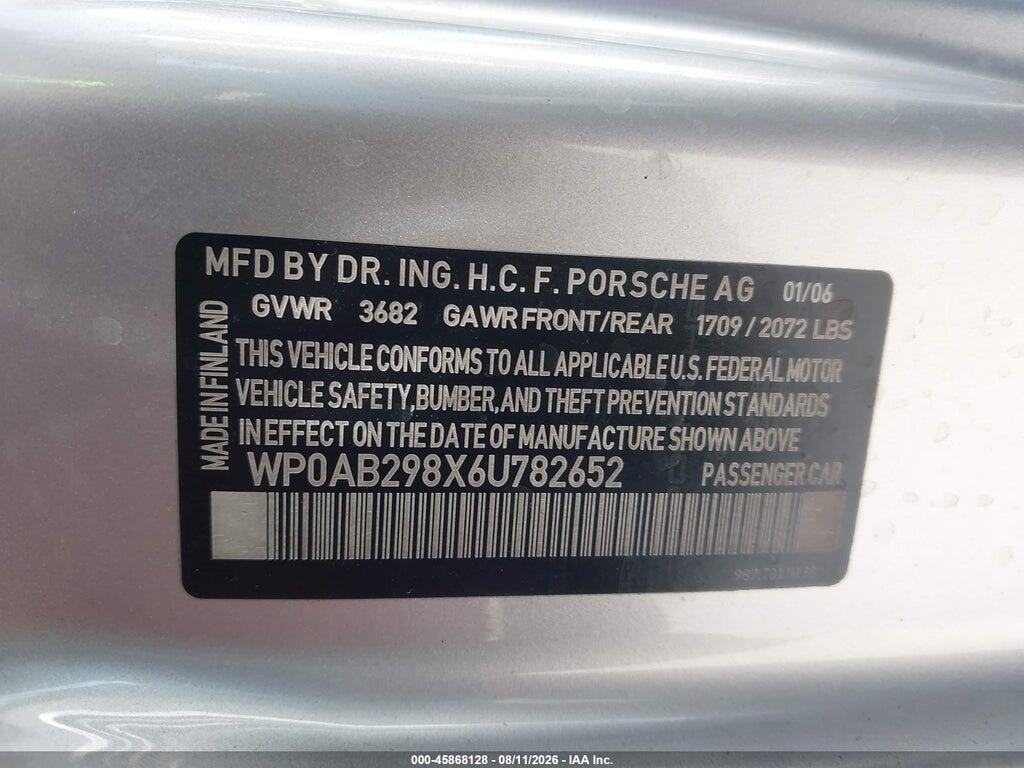 WP0AB298X6U782652 2006 PORSCHE CAYMAN S photo no. 9