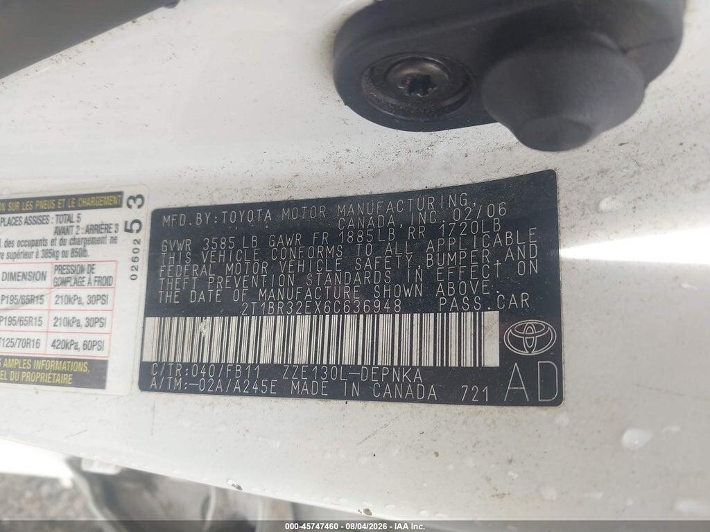 2T1BR32EX6C636948 2006 TOYOTA COROLLA photo no. 9