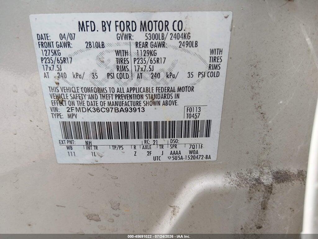 2FMDK36C97BA93913 2007 FORD EDGE photo no. 9