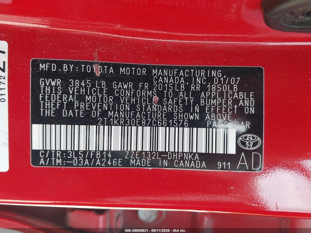 2T1KR30E87C661576 2007 TOYOTA MATRIX photo no. 9