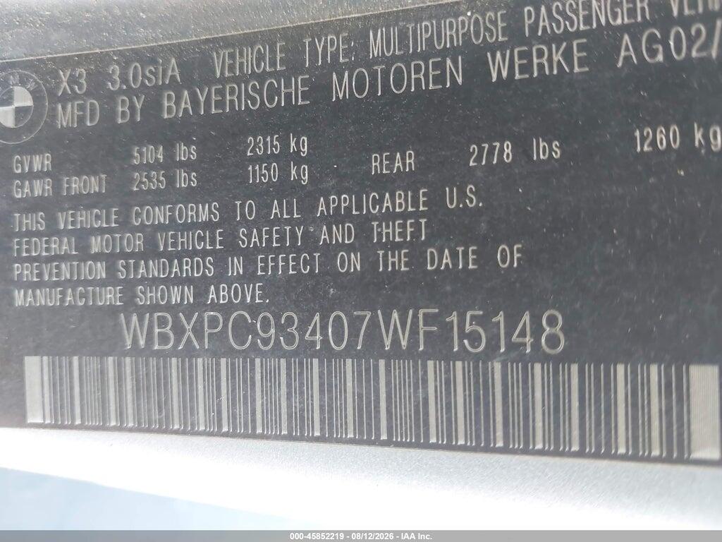 WBXPC93407WF15148 2007 BMW X3 photo no. 9