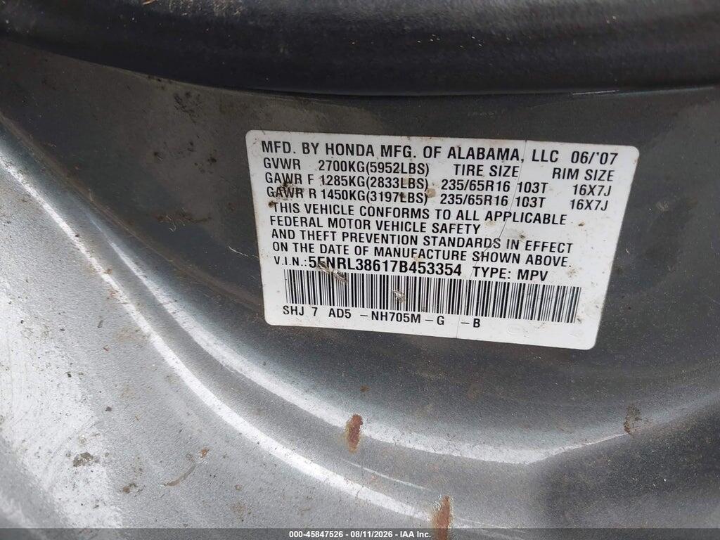 5FNRL38617B453354 2007 HONDA ODYSSEY photo no. 9