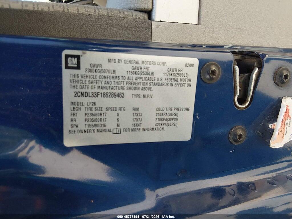 2CNDL33F186289463 2008 CHEVROLET EQUINOX photo no. 9