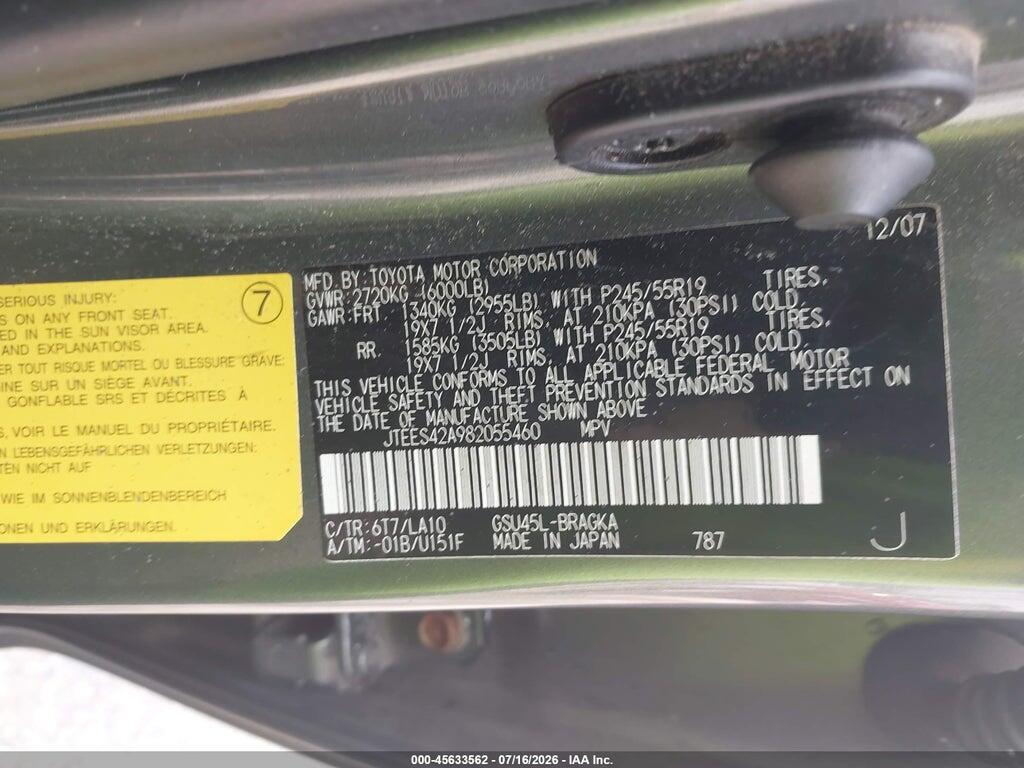 JTEES42A982055460 2008 TOYOTA HIGHLANDER photo no. 9