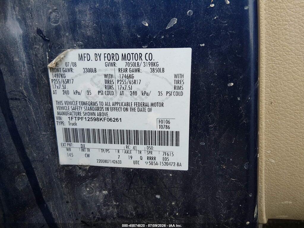 1FTPF12598KF06261 2008 FORD F-150 photo no. 9
