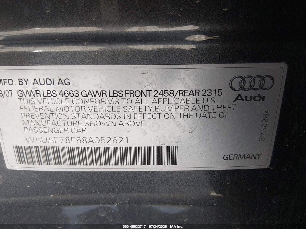 WAUAF78E68A052621 2008 AUDI A4 photo no. 9